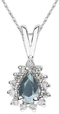 .95CT DIAMOND & AAA AQUAMARINE 14KT WHITE GOLD PEAR SHAPE ROUND FLOATING PENDANT