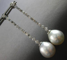 EXTRA LARGE 1.37CT DIAMOND & AAA SOUTH SEA PEARL 18K WHITE GOLD HANGING EARRINGS