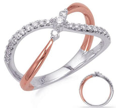 .30CT DIAMOND 14KT WHITE & ROSE GOLD THREE STONE INFINITY CRISS CROSS LOVE RING