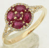 1.15CT DIAMOND & AAA RUBY 14KT YELLOW GOLD 3D OVAL & ROUND FLOWER HALO LOVE RING