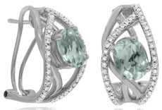 2.73CT DIAMOND & AAA GREEN AMETHYST 14K WHITE GOLD OVAL & ROUND HANGING EARRINGS