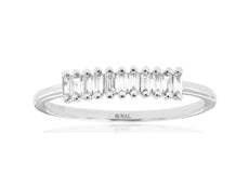 ESTATE .16CT DIAMOND 14K WHITE GOLD 3D BAGUETTE CLASSIC PRONG ANNIVERSARY RING