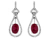 2.14CT DIAMOND & AAA RUBY 14K WHITE GOLD OVAL & ROUND TEAR DROP HANGING EARRINGS