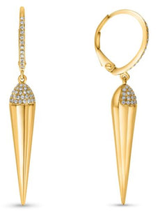 .27CT DIAMOND 14K YELLOW GOLD ELONGATED TEAR DROP FUN LEVERBACK HANGING EARRINGS