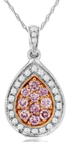 .26CT WHITE & PINK DIAMOND 14K WHITE & ROSE GOLD CLUSTER PEAR SHAPE HALO PENDANT