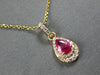 1.29CT DIAMOND & AAA RUBY 14K YELLOW GOLD PEAR SHAPE & ROUND DOUBLE HALO PENDANT