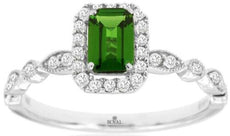.86CT DIAMOND & AAA RUSSALITE 14KT WHITE GOLD EMERALD CUT HALO ENGAGEMENT RING
