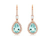 3.76CT DIAMOND & AAA AQUAMARINE 14KT ROSE GOLD PEAR SHAPE & ROUND HALO EARRINGS
