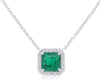 3.02CT DIAMOND & AAA EMERALD 14K WHITE GOLD SQUARE & ROUND OCTAGON HALO NECKLACE