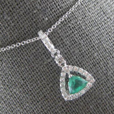.50CT DIAMOND & AAA EMERALD 18KT WHITE GOLD 3D TRILLION & ROUND FLOATING PENDANT