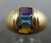 WIDE 1.36CT AAA MULTI GEM 14KT YELLOW GOLD 3D BAGUETTE 3 STONE CHANNEL FUN RING