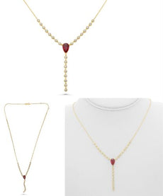 2.68CT DIAMOND & AAA RUBY 18KT YELLOW GOLD 3D PEAR SHAPE & ROUND LARIAT NECKLACE