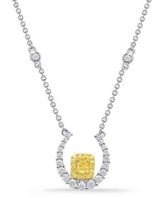 .83CT WHITE & CANARY DIAMOND 14K 2 TONE GOLD HORSESHOE BY THE YARD LOVE NECKLACE
