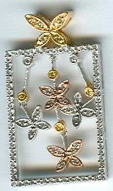 .31CT WHITE & FANCY YELLOW DIAMOND 14KT TRI COLOR GOLD FILIGREE FLOATING PENDANT