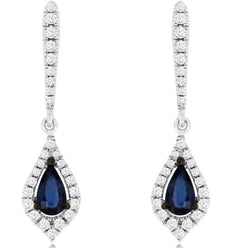 .77CT DIAMOND & AAA SAPPHIRE 14KT WHITE GOLD PEAR SHAPE & ROUND HANGING EARRINGS