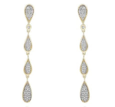 .27CT DIAMOND 14KT YELLOW GOLD 3D CLUSTER TEAR DROP CHANDELIER HANGING EARRINGS