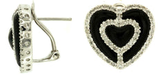 ESTATE .72CT DIAMOND & AAA ONYX 14KT WHITE GOLD 3D DOUBLE HEART CLIP ON EARRINGS