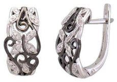 ESTATE .14CT DIAMOND 14KT WHITE & BLACK GOLD BUTTERFLY FLORAL LEVERBACK EARRINGS
