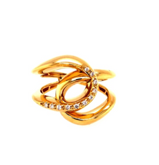 ESTATE .07CT DIAMOND 18KT YELLOW GOLD 3D CLASSIC LOVE KNOT FUN RING
