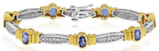4.70CT DIAMOND & AAA TANZANITE 14K 2 TONE GOLD OVAL & ROUND LOVE TENNIS BRACELET