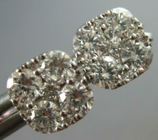 1.12CT DIAMOND 14KT WHITE GOLD 3D CLASSIC ROUND INVISIBLE SQUARE STUD EARRINGS