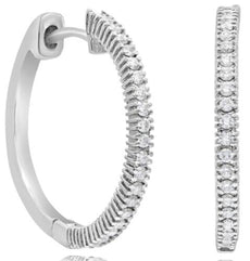 .37CT DIAMOND 18KT WHITE GOLD CLASSIC ROUND 4 PRONG HOOP HUGGIE HANGING EARRINGS