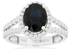 2.82CT DIAMOND & AAA SAPPHIRE 14KT WHITE GOLD OVAL & ROUND HALO ENGAGEMENT RING