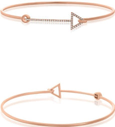 .13CT DIAMOND 14KT ROSE GOLD 3D CLASSIC ARROW TO YOUR HEART FUN BANGLE BRACELET