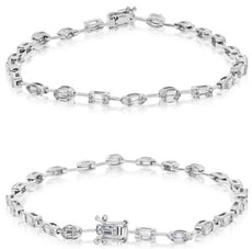 1.30CT DIAMOND 14KT WHITE GOLD ROUND & BAGUETTE SQUARE & MARQUISE SHAPE BRACELET