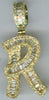 .70CT DIAMOND 14K YELLOW GOLD 3D ROUND & BAGUETTE R INITIAL FUN FLOATING PENDANT
