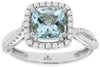 1.72CT DIAMOND & AAA AQUAMARINE 14KT WHITE GOLD CUSHION & ROUND HALO SQUARE RING