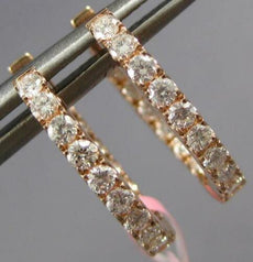 ESTATE .82CT DIAMOND 14KT ROSE GOLD 3D CLASSIC 2mm OVAL HUGGIE HANGING EARRINGS