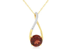 1.6CT DIAMOND & AAA GARNET 14KT YELLOW GOLD ROUND INFINITY LOVE FLOATING PENDANT