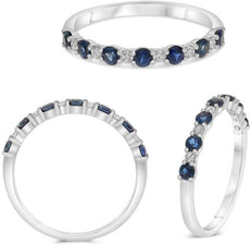 .54CT DIAMOND & AAA SAPPHIRE 14K WHITE GOLD SEMI ETERNITY SHARED PRONG LOVE RING