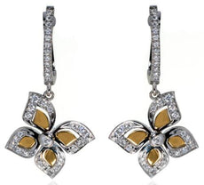 ESTATE .30CT DIAMOND 18KT 2 TONE GOLD 3D BUTTERFLY LEVERBACK HANGING EARRINGS