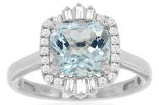 2.11CT DIAMOND & AAA AQUAMARINE 14KT WHITE GOLD 3D SQUARE FRIENDSHIP LOVE RING