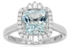 2.11CT DIAMOND & AAA AQUAMARINE 14KT WHITE GOLD 3D SQUARE FRIENDSHIP LOVE RING