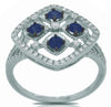 .77CT DIAMOND & AAA SAPPHIRE 14K WHITE GOLD SQUARE MULTI FLOWER GEOMETRICAL RING