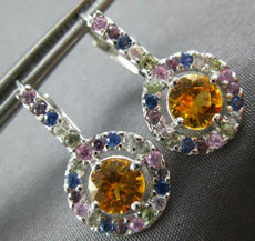 2.10CT AAA ORANGE & MULTI COLOR SAPPHIRE 14KT WHITE GOLD HANGING EARRINGS #27215