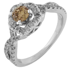 1.0CT WHITE & MOCHA DIAMOND 14KT WHITE GOLD ROUND HALO FRIENDSHIP PROMISE RING