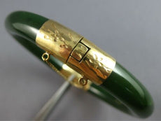 ANTIQUE LARGE HANDCRAFTED AAA JADE 14KT YELLOW GOLD CUFF BANGLE BRACELET #27685