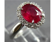 2.46CT DIAMOND & AAA RUBY 18KT WHITE GOLD 3D OVAL & ROUND FLOWER ENGAGEMENT RING