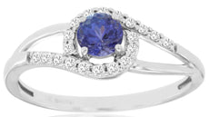 .55CT DIAMOND & AAA TANZANITE 14KT WHITE GOLD 3D CRISS CROSS LOVE KNOT FUN RING