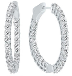 2.0CT DIAMOND 14KT WHITE GOLD 3D CLASSIC ROUND INSIDE OUT HOOP HANGING EARRINGS