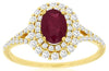 1.4CT DIAMOND & AAA RUBY 14KT YELLOW GOLD OVAL & ROUND DOUBLE HALO FLOWER RING