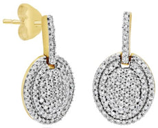 ESTATE .46CT DIAMOND 14KT YELLOW GOLD 3D CLASSIC OVAL PAVE FUN HANGING EARRINGS