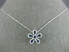 ESTATE .63CT DIAMOND & AAA SAPPHIRE 18KT WHITE GOLD FLOWER FLOATING LOVE PENDANT