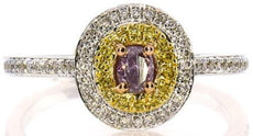 .45CT WHITE PINK & FANCY YELLOW DIAMOND 18K WHITE ROSE GOLD OVAL ENGAGEMENT RING