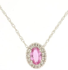 .48CT DIAMOND & AAA PINK SAPPHIRE 14K WHITE GOLD OVAL & ROUND HALO LOVE NECKLACE
