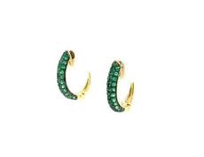 ESTATE .44CT AAA EMERALD 18KT YELLOW GOLD CLASSIC 3 ROW HUGGIE HANGING EARRINGS
